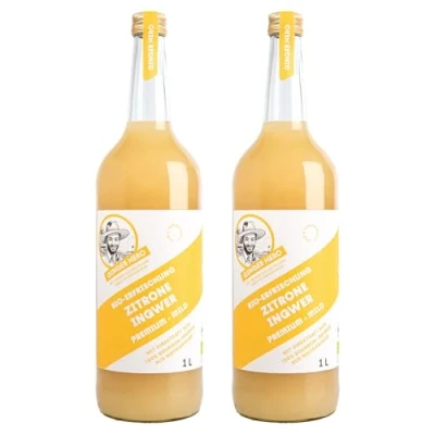 Abbildung von Ginger Hero BIO Drink Zitrone Ingwer aus 100% Bourbon Madagaskar(DEÖKO 007), ohne Zucker und künstliche Zusatzstoffe, 2x1000 ml