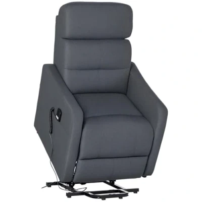 Abbildung von HOMCOM Elektrischer Relaxsessel Fernsehsessel mit Aufstehhilfe Sessel Fernbedienung Aufstehsessel Liegefunktion Polyesterstoff Stahl Grau 71 x 94 x104 cm