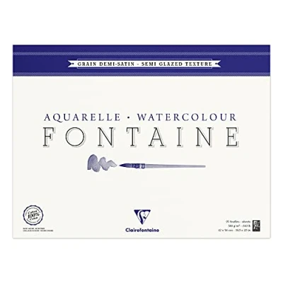 Abbildung von Clairefontaine 96409C Malblock, 4 seitig verleimt Aquarellpapier Halbsatiniert, Fontaine/Hadern, 42 x 56 cm, 25 Blatt, 300 g Packung, weiß