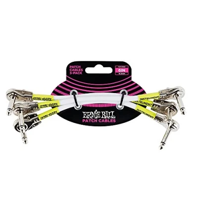 Abbildung von Ernie Ball Patchkabel, beidseitig flach gewinkelt, 15,24 cm, 3er Pack, Weiß