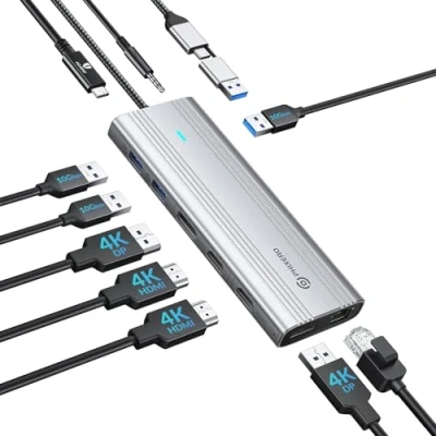 Abbildung von PHIXERO Displaylink Dock 10 in 1 USB C Docking Station 2 Monitor 4K@60Hz für Mac M1/M2, Windows, mit Cable, HDMI &amp; DisplayPort, 100W PD, 3 3.2 [10 Gbps], Ethernet, Audio