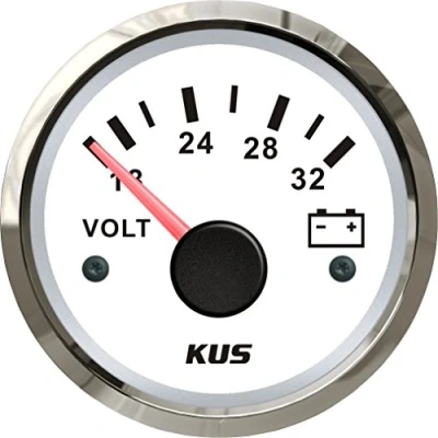 Abbildung von KUS Garantie Voltmeter Voltage Gauge Meter 24V / 18 32V Mit Hintergrundbeleuchtung 52MM (2&quot;) (Weiß)