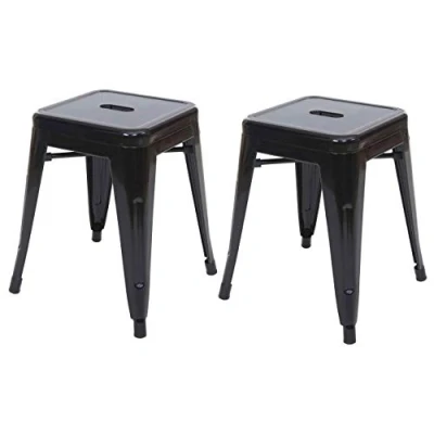 Abbildung von 2er Set Hocker HWC A73, Metallhocker Sitzhocker, Metall Industriedesign stapelbar schwarz