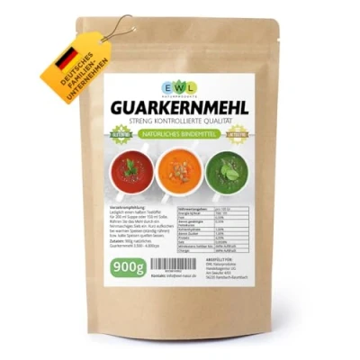 Abbildung von EWL Naturprodukte Guarkernmehl 900g, Verdickungsmittel Bindemittel E 412 3.500 cps Carb Guar Gum, in Deutschland kontrolliert und abgefüllt