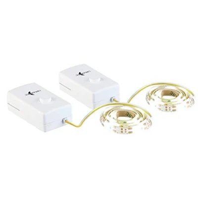 Abbildung von Lunartec LED Schranklicht: 2er Set Indoor Streifen, 18 LEDs, Schalter, Batteriebetrieb, 60 cm (Led Streifen Batterie, Schrankleuchten, Glaskantenbeleuchtung)