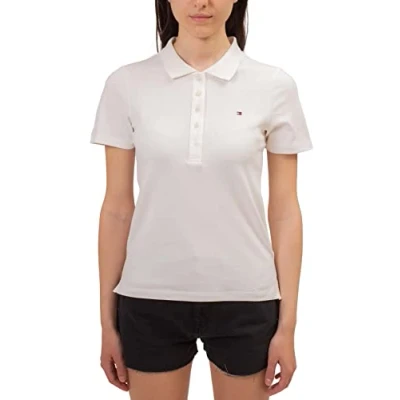 Abbildung von Tommy Hilfiger Damen Poloshirt Kurzarm 1985 Slim Pique Fit, Weiß (Ecru), L