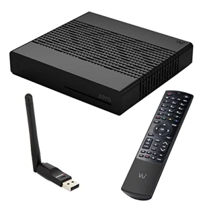 Abbildung von VU+ Zero Black Digital SAT TV Receiver 1x DVB S2 Tuner Linux FullHD 2X USB, 12V Externe Netzteil mit WLAN Stick Antenne 150 Mbit
