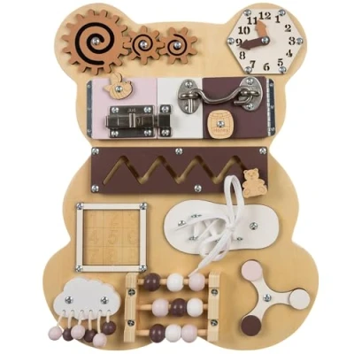 Abbildung von Redfink Lernspielzeug Hochwertige Manipulationstafel mit Teddybär Motiv