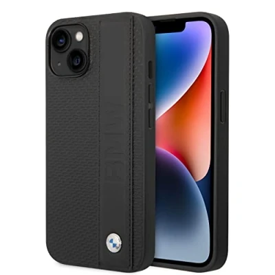 Abbildung von BMW Handyhülle für iPhone 14 Plus Signature Collection in Schwarz Strukturierte Hülle Echtleder Schutzhülle &amp; Durable Case mit Easy Snap On, Stoßdämpfung Logo