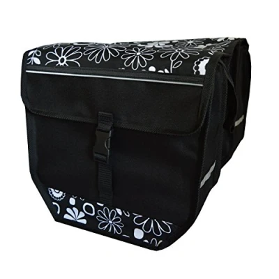 Abbildung von FAHRRADTASCHE 26&quot; 28&quot; Erwachsene Satteltasche Gepäckträgetasche Doppel 2x15l / Einzelne 1x15l (23. Duo Blumen S/W)