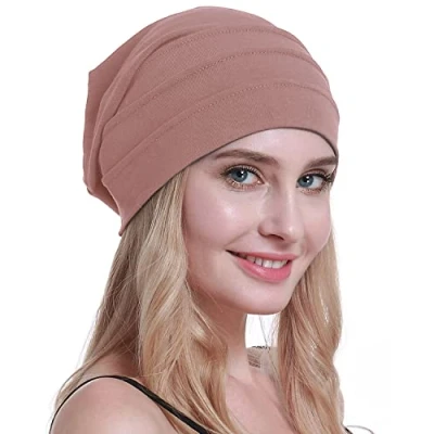Abbildung von osvyo Baumwolle Chemo Hüte Soft Caps Krebs Kopfbedeckungen für Frauen Haarausfall versiegelt Verpackung Mandel ROSA