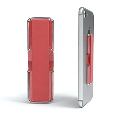 Abbildung von EAZY CASE Smartphone Fingerhalterung/Fingerhalter mit Standfunktion I Handy Haltegriff, Fingerschlaufe, Finger Halterung, Smartphonehalter, Selfie Handyhalter, 2 Metallclips, Rot