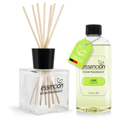 Abbildung von essencion Lime Raumduft Set Glas Diffusor + 1000ml Refill In 14 verlockenden Düften erhältlich (Lime 200ml+1000ml)
