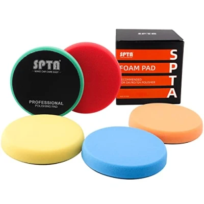 Abbildung von Polierschwamm, SPTA 5tlg 150mm Klett Polierpad Polierschwämme Polieraufsatz Wachs Schwämme Auto Polieren Pad Schwamm Polierschaum Set, für Exzenter Poliermaschine Schleifmaschine