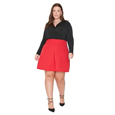 Abbildung von Trendyol Women&#039;s Damen Mini A Linie Plisseerock Webstoff Größen in Rock Scooter Skirt, Red, 44