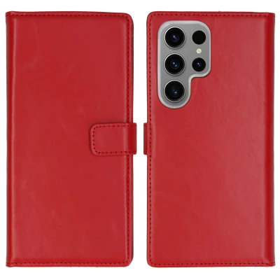 Abbildung von Samsung Galaxy S24 Ultra Hülle Echtleder Selencia Klapphülle Handyhülle Rot