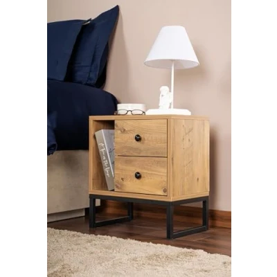 Abbildung von Nachttisch 2 Schubladen Franko L45,2xH50cm Hellholz und Schwarzes Metall Menzzo