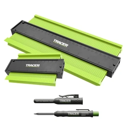 Abbildung von TRACER Konturenlehre x 2 und Tieflochmarker Bleistift. 130mm 250mm mit Feststeller. Konturen Markier werkzeuge für Laminat Fliesen Teppiche Fußböden.Geschenk Männer Vater Ehemann
