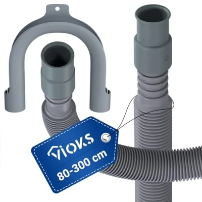 Abbildung von VIOKS Waschmaschinenschlauch Verlängerung Ausziehbar 80 300cm 19/22mmØ + Haltebogen Flexibler Ablaufschlauch Waschmaschine Geschirrspüler Abwasserschlauch Spülmaschine