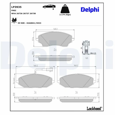 Abbildung von DELPHI LP3935 Bremsbelagsatz inkl. Verschleißwarnkontakt mit Anti Quietsch Blech ohne Zubehör FIAT: Ducato III Kastenwagen