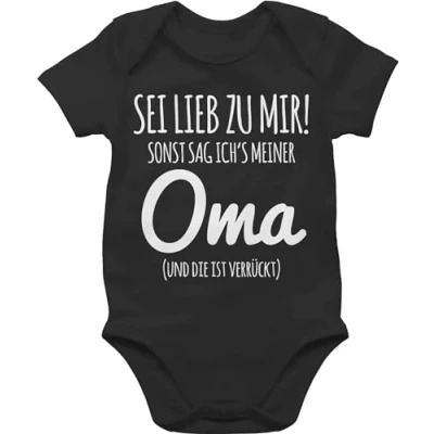Abbildung von Baby Body Junge Mädchen Sprüche Sei lieb zu mir sonst sag ichs Oma 1/3 Monate Schwarz grandma bodys babyartikel für babybody mit spruch sprüchen omas babysachen grosseltern