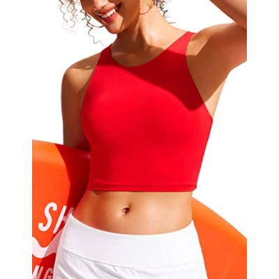 Abbildung von CRZ YOGA Damen Racerback Swim Top Bikini Oberteil Schnell Trocknend Padded Swimsuit Dunkelrot 42