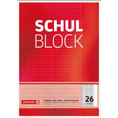 Abbildung von Brunnen 1052526 Schulblock / Notizblock (A4, 50 Blatt, kariert, mit Rand, Lineatur 26, gelocht, kopfverleimt, 70 g/m²)