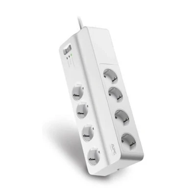 Abbildung von APC SurgeArrest Essential Steckdosenleiste 8 fach (Ein / Ausschalter, LED Statusanzeige, USB Anschlüsse, Kabellänge 2 m)