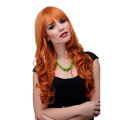 Abbildung von WIG ME UP 285 T2735 Damen Perücke große kräftige Locken, welligem Haar mit glattem Pony Rot Rot/Orange ca. 65 cm