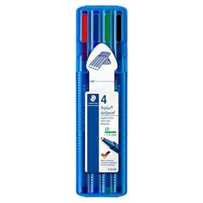 Abbildung von STAEDTLER 437 XBSB4 ST Kugelschreiber triplus ball (ergonomischer Dreikantschaft, Linienbreite XB, wischfest, aufstellbare Box mit 4 Farben)