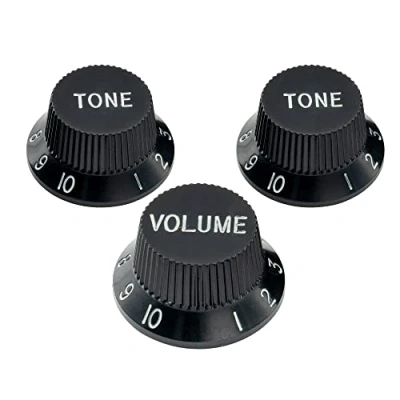 Abbildung von Musiclily Pro Metrische Strat Knöpfe Potiknöpfe 1 Volume 2 Tone Knobs Set für Style E Gitarre, Schwarz (3er Set)