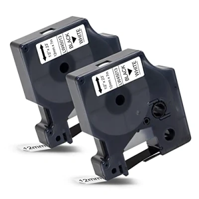 Abbildung von Labelwell 2x Kompatibel Schriftband Ersatz für Dynmo D1 12mm 45013 45013s S0720530 Schwarz auf Weiß LabelManager 160 210D 360D 280 420P 500TS Labelpoint 100 250 150 Labelwriter 450 Duo