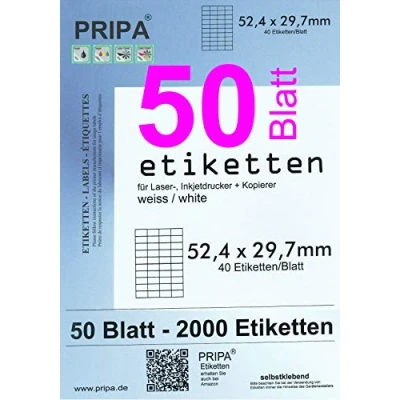 Abbildung von pripa fuer Amazon FBA Versand Etiketten 52,5 x 29,7 mm 40 Stueck auf A4 50 Blatt DIN selbstklebende