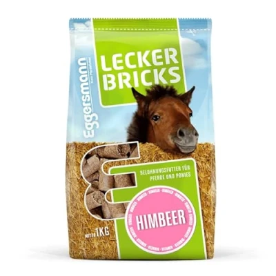 Abbildung von Eggersmann Mein Pferdefutter 1 kg Pferde Leckerlis Lecker Bricks für &amp; Ponys Natürlicher Himbeer Geschmack Perfekt als Belohnung zwischendurch Zubehör