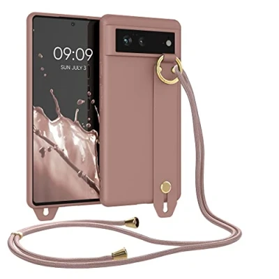 Abbildung von kwmobile Hülle kompatibel mit Google Pixel 6 Handyhülle Schlaufe Ring Handy Cover Case in Winter Rose