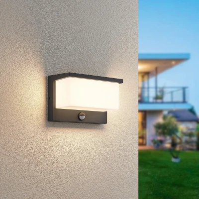 Abbildung von Trio Leuchten LED Außen Wandleuchte Nestos 240969142, Aluminium Druckguss Anthrazit, Schirm Kunststoff Weiß, inkl. 13 Watt LED, Bewegungssensor