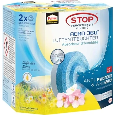 Abbildung von Pattex Luftbefeuchter Nachfülltabs AERO 360 Wildblumen 9H AHAWM, Luftentfeuchter 2 x 450 g Duft Nachfüllpack