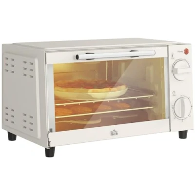 Abbildung von HOMCOM Minibackofen 9 L, 750W, mit Backblech, Grillrost, Temperaturbereich bis 230C, Timerfunktion, zum Grillen, Backen, Toasten, Edelstahl, Cremeweiß