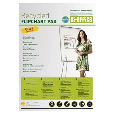 Abbildung von Bi Office Earth Flipchartblock aus Recyclingpapier, Euro, Blanko, 50 Blättern, 70 g/m², 5 Flipchartblöcke