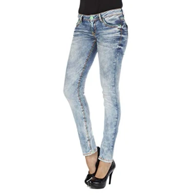 Abbildung von Cipo &amp; Baxx Damen Jeans Hose Röhrenjeans Denim Dicke Naht Freizeithose Straight Fit Used Pants CBW 0445 W29 L34 Blau