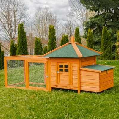 Abbildung von Miweba MyAnimal Hühnerstall MH 19 206x73x123 cm Für 3 Hühner Nistkasten mit Freilaufgehege 2 Sitzstangen Winterfest Hühnerhaus Eiablage Kiefernholz Voliere (Braun)