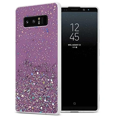 Abbildung von Cadorabo Hülle kompatibel mit Samsung Galaxy Note 8 Rundumschutz TPU Silikon Case Mädchen Glitzer Strass Design Slim Kratzfest Weiche Gummi Bling Schutzhülle für in Lila