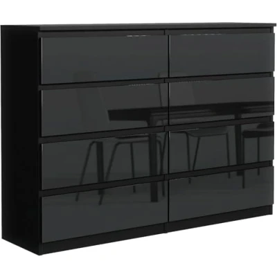 Abbildung von meble masztalerz Kommode 120 cm Schwarz mit Hochglanz Fronten 8 Schubladen x 101,5 39 Sideboard Wohnzimmer, Schlafzimmer Schubladenschrank Komodenschrank