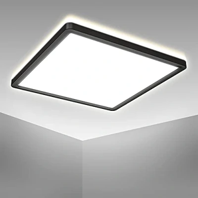 Abbildung von B.K.Licht Deckenleuchte ultra flach LED Decken Panel 29x29cm mit Backlicht schwarz BKL1330, fest integriert, Neutralweiß, 4000K Deckenlampe 230V 18W 2400lm Büro Küche Wohnzimmer Bad