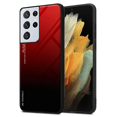 Abbildung von Cadorabo Hülle kompatibel mit Samsung Galaxy S21 Ultra Schutzhülle TPU Silikon Case Glas Slim Kratzfest Weiche Gummi Rundumschutz für in Schwarz