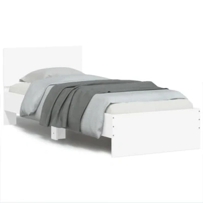 Abbildung von vidaXL Bettgestell, Bettrahmen mit Lattenrost, Bett Gästebett Kopfteil LED Leuchten, Einzelbett Schlafzimmerbett Schlafzimmermöbel, Weiß 90x190cm