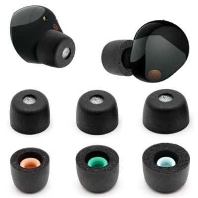 Abbildung von Memory Foam Ear Buds für Sony WF 1000XM5, Ohrstöpsel Ersatz Piece Tips 1000XM5 Fit Charging Case (Matte Oberfläche, 3 Paar, SML)
