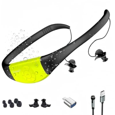 Abbildung von Wasserdichter MP3 Player zum Schwimmen, Tayogo Player, 8 GB IPX8 Magnetisches Laden Schwimmen Headset, MP3/FM Modus, Musik (Grün)