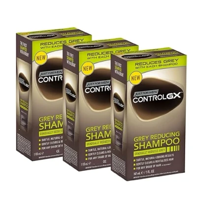 Abbildung von Just For Men Control GX Grey Reducing Shampoo für graues Haar, mit Kokosöl &amp; Aloe Vera, neue verbesserte Formel alle Farbtöne, 118 ml 3er Pack