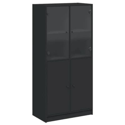 Abbildung von vidaXL Highboard, Beistellschrank mit Türen, Sideboard Kommode Anrichte für Wohnzimmer, Bücherregal Schrank, Schwarz 68x37x142cm Holzwerkstoff